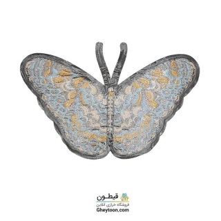 تکه دوزی پروانه گلدوزی آبی طلایی
