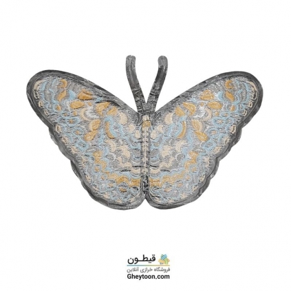 تکه دوزی پروانه گلدوزی آبی طلایی