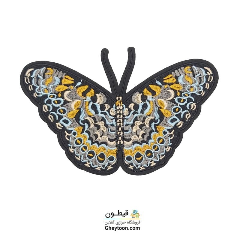 تکه دوزی پروانه گلدوزی آبی طلایی
