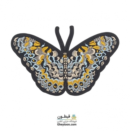 تکه دوزی پروانه گلدوزی آبی طلایی