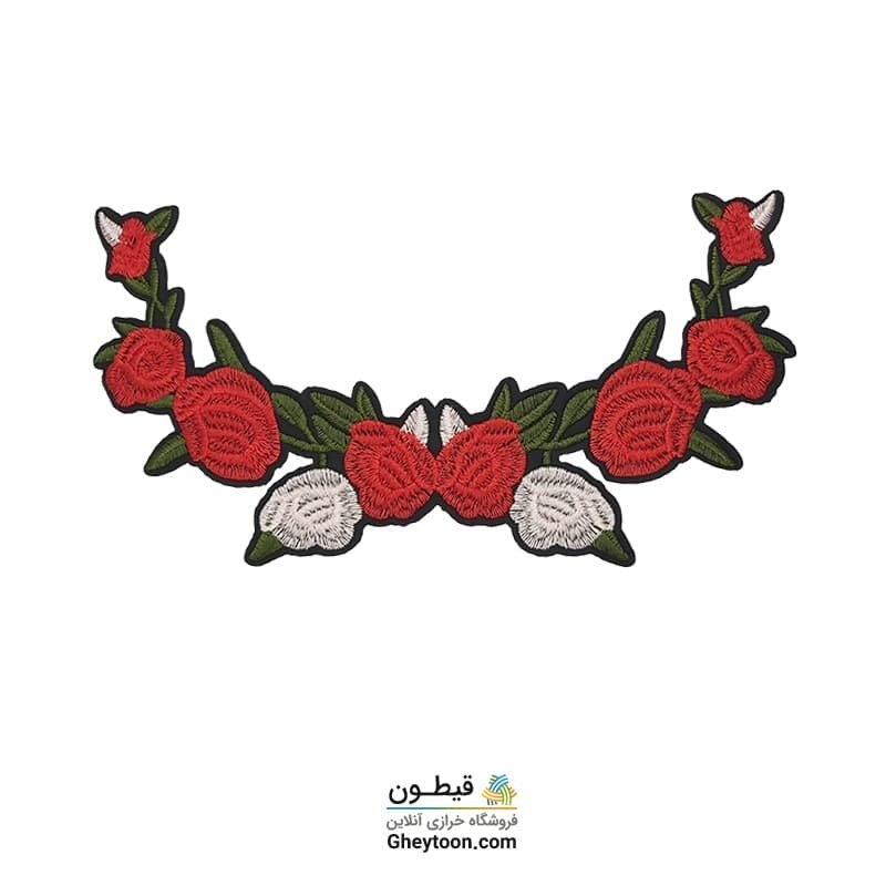 تکه دوزی دسته گل حلالی گل سفید و قرمز