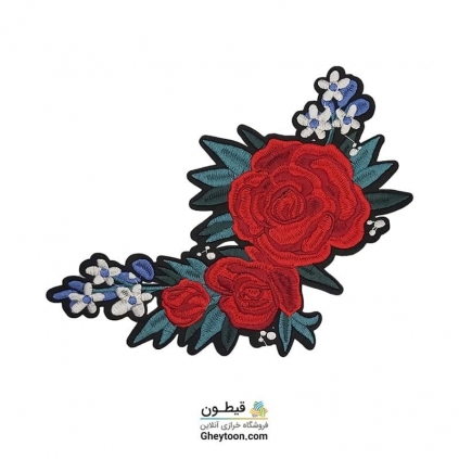 تکه دوزی دسته گل رز برگ آبی