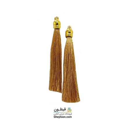 منگوله ریشه ای ابریشمی پایه طلایی کرم عسلی