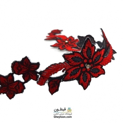 نوار گل گلدوزی نگین دار حرارتی اپلیکه ای قرمز