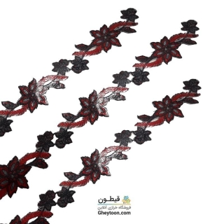 نوار گل گلدوزی نگین دار حرارتی اپلیکه ای قرمز
