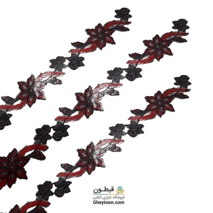 نوار گل گلدوزی نگین دار حرارتی اپلیکه ای قرمز