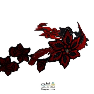 نوار گل گلدوزی نگین دار حرارتی اپلیکه ای زرشکی