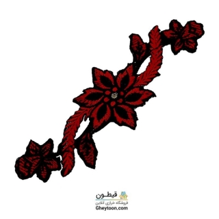 نوار گل گلدوزی نگین دار حرارتی اپلیکه ای زرشکی