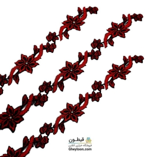 نوار گل گلدوزی نگین دار حرارتی اپلیکه ای زرشکی