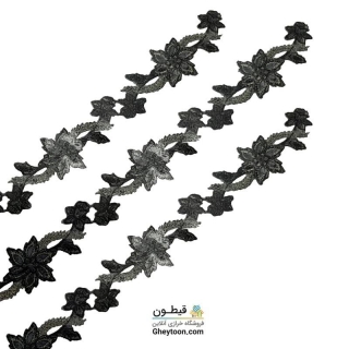 نوار گل گلدوزی نگین دار حرارتی اپلیکه ای طلایی مشکی