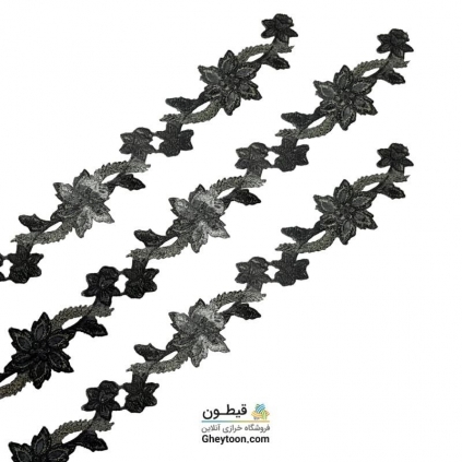 نوار گل گلدوزی نگین دار حرارتی اپلیکه ای طلایی مشکی