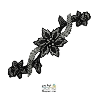 نوار گل گلدوزی نگین دار حرارتی اپلیکه ای طلایی مشکی