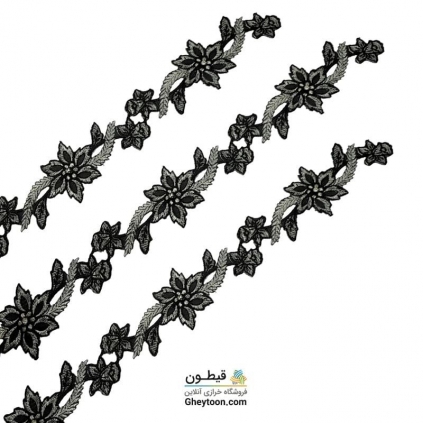 نوار گل گلدوزی نگین دار حرارتی اپلیکه ای طلایی مشکی