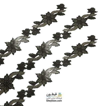 نوار گل گلدوزی نگین دار حرارتی اپلیکه ای کرمی