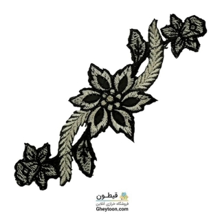 نوار گل گلدوزی نگین دار حرارتی اپلیکه ای کرمی