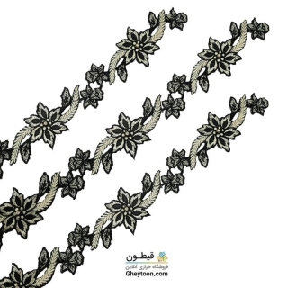 نوار گل گلدوزی نگین دار حرارتی اپلیکه ای کرمی