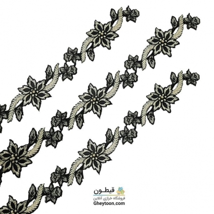 نوار گل گلدوزی نگین دار حرارتی اپلیکه ای کرمی