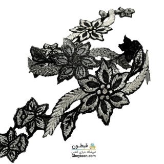 نوار گل گلدوزی نگین دار حرارتی اپلیکه ای نقره ای