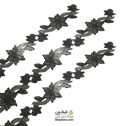 نوار گل گلدوزی نگین دار حرارتی اپلیکه ای نقره ای