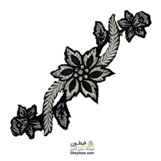 نوار گل گلدوزی نگین دار حرارتی اپلیکه ای نقره ای