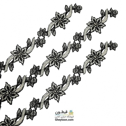 نوار گل گلدوزی نگین دار حرارتی اپلیکه ای نقره ای
