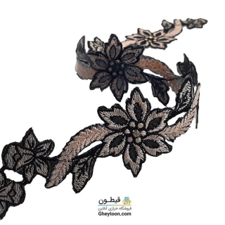نوار گل گلدوزی نگین دار حرارتی اپلیکه ای گلبهی