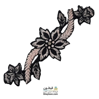 نوار گل گلدوزی نگین دار حرارتی اپلیکه ای گلبهی