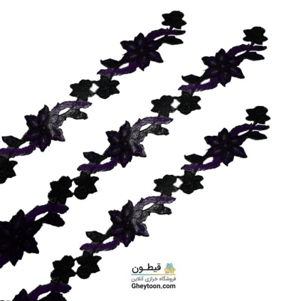 نوار گل گلدوزی نگین دار حرارتی اپلیکه ای بنفش
