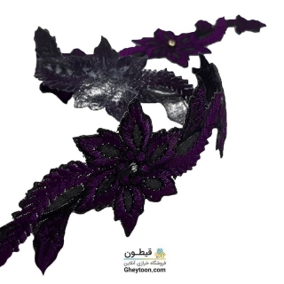 نوار گل گلدوزی نگین دار حرارتی اپلیکه ای بنفش