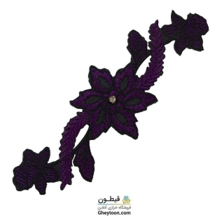 نوار گل گلدوزی نگین دار حرارتی اپلیکه ای بنفش