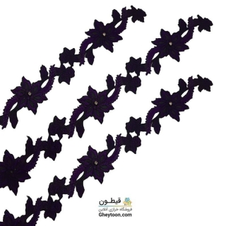 نوار گل گلدوزی نگین دار حرارتی اپلیکه ای بنفش