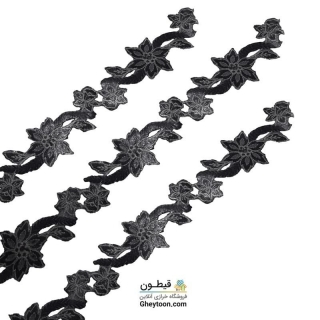 نوار گل گلدوزی نگین دار حرارتی اپلیکه ای مشکی