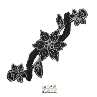 نوار گل گلدوزی نگین دار حرارتی اپلیکه ای مشکی