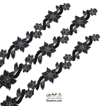 نوار گل گلدوزی نگین دار حرارتی اپلیکه ای مشکی