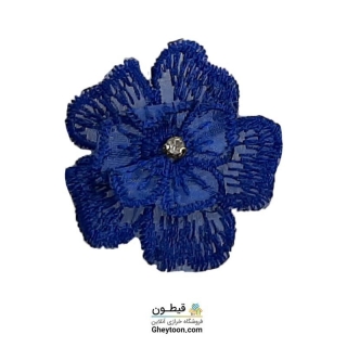 نوار گل حریر دوز گلدوزی شده ایرانی نگین دار آبی کاربنی