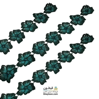 نوار گل حریر دوز گلدوزی شده ایرانی نگین دار سبز