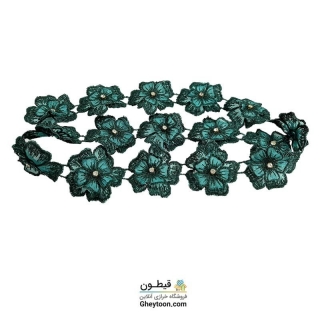 نوار گل حریر دوز گلدوزی شده ایرانی نگین دار سبز
