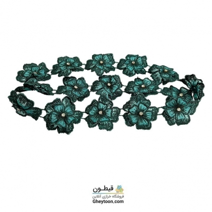 نوار گل حریر دوز گلدوزی شده ایرانی نگین دار سبز