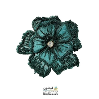 نوار گل حریر دوز گلدوزی شده ایرانی نگین دار سبز