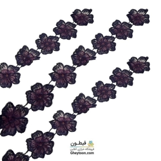 نوار گل حریر دوز گلدوزی شده ایرانی نگین دار بنفش