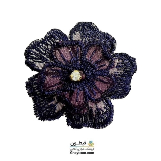 نوار گل حریر دوز گلدوزی شده ایرانی نگین دار بنفش