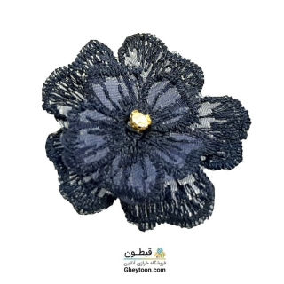 نوار گل حریر دوز گلدوزی شده ایرانی نگین دار سرمه ای