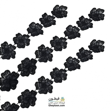 نوار گل حریر دوز گلدوزی شده ایرانی نگین دار مشکی