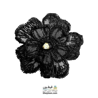 نوار گل حریر دوز گلدوزی شده ایرانی نگین دار مشکی