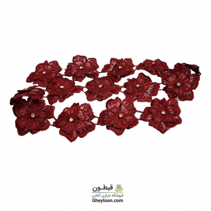 نوار گل حریر دوز گلدوزی شده ایرانی نگین دار زرشکی