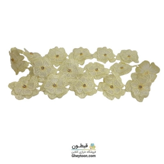 نوار گل حریر دوز گلدوزی شده ایرانی نگین دار لیمویی