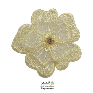 نوار گل حریر دوز گلدوزی شده ایرانی نگین دار لیمویی