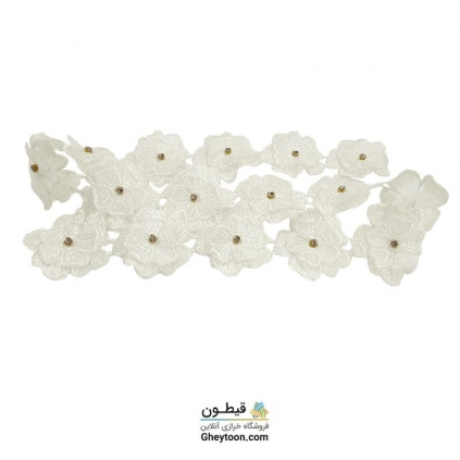 نوار گل حریر دوز گلدوزی شده ایرانی نگین دار سفید
