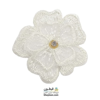 نوار گل حریر دوز گلدوزی شده ایرانی نگین دار سفید