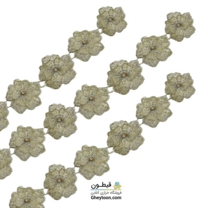 نوار گل حریر دوز گلدوزی شده ایرانی نگین دار طلایی